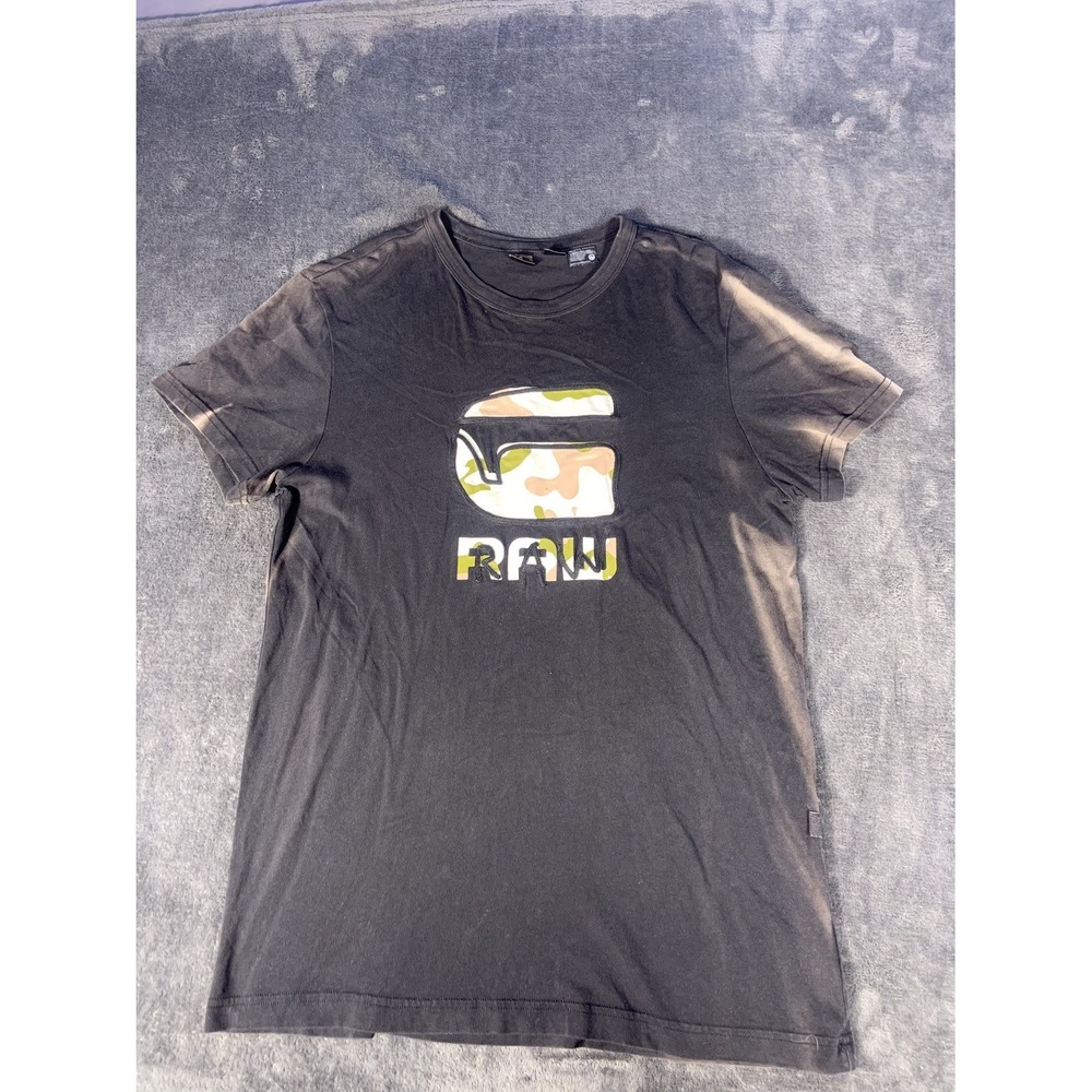 G-Star RAW Camo Graphic T-Shirt Men's Size M Black Cotton Crew Neck Logo Tee Mnd